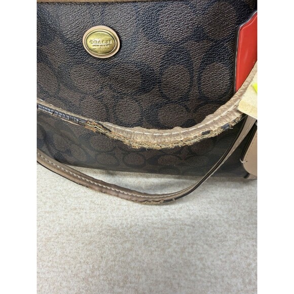 Coach Authentic Peyton Signature Brown Leather Monogram Zip Carryall Shoulder - Picture 10 of 16